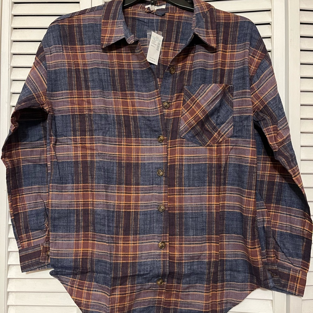 NWT Women’s Maurice Long Sleeve Button Up Plaid Shirt Top Sz S MSRP $39.99